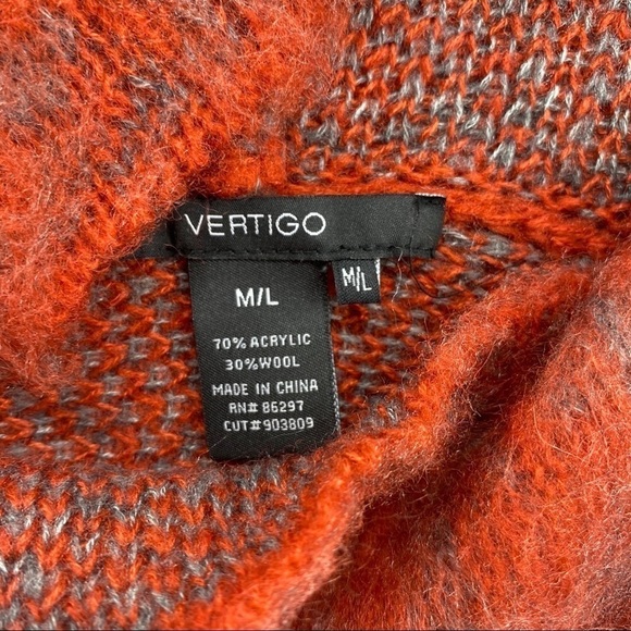 Vertigo orange Cowl Neck Boxy 3/4 Dolman sleeve Sweater. Fall colors. Wool blend - Picture 9 of 9